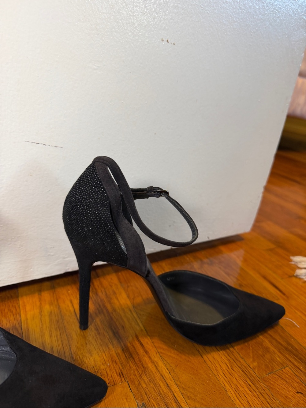 Stuart Weitzman Black Suede Pointed Ankle-Strap Pumps - Picture 6 of 9